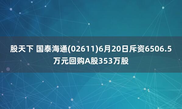 股天下 国泰海通(02611)6月20日斥资6506.5万元回购A股353万股